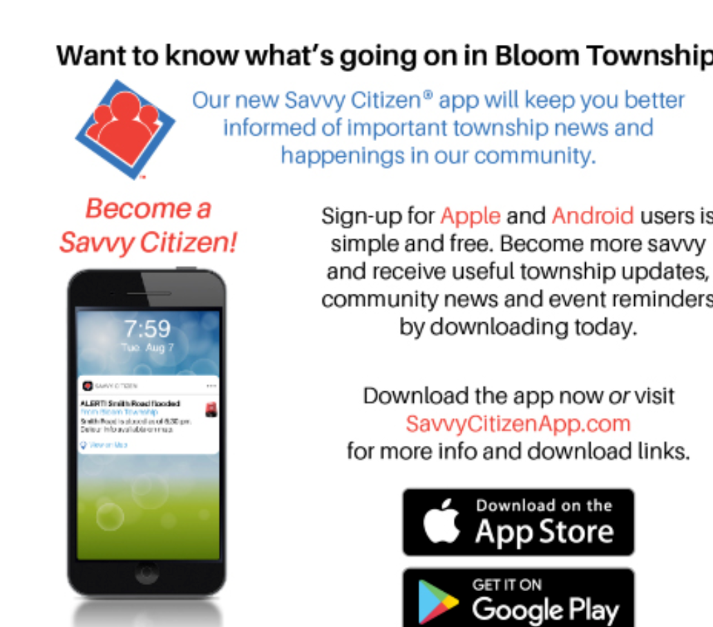 Savvy Citizen app promotion for Bloom Township